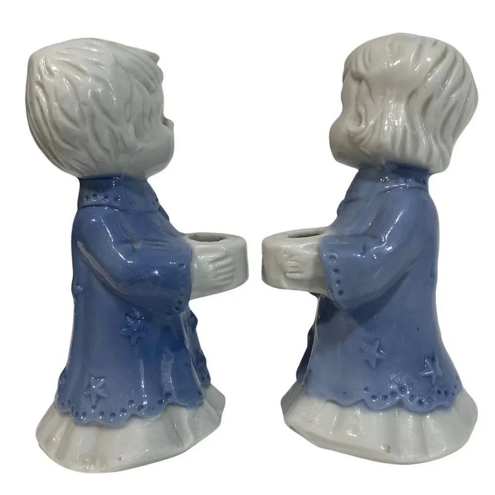 Vintage 1970s Porcelain Ceramic Caroling Boy & Girl Figurine Small Candleholder